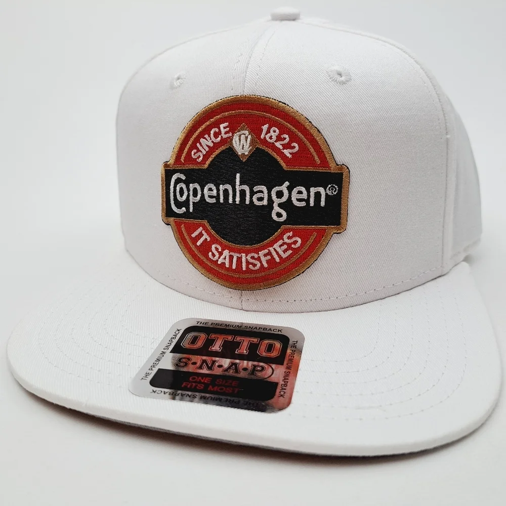 Copenhagen Flat Bill Snapback Hat Cap Solid Cotton White Emb…